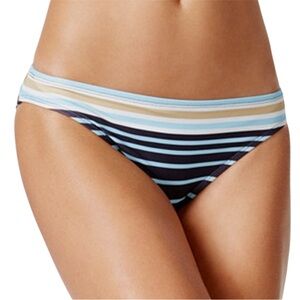 MICHAEL Michael Kors swimsuit bottom features a blue, white, and tan strips
